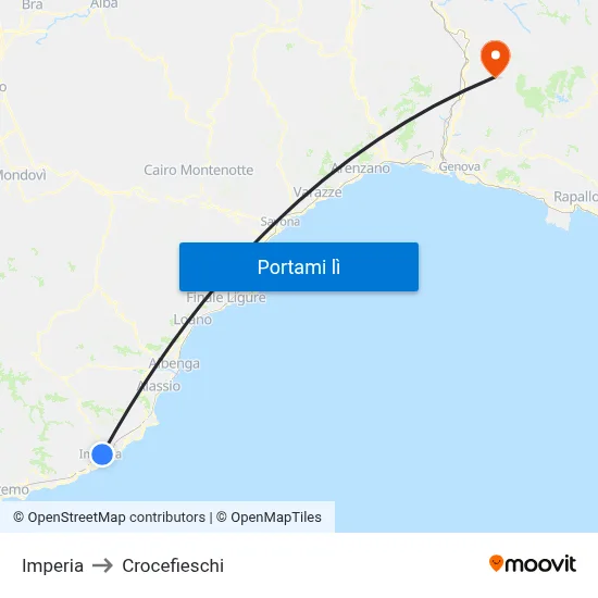Imperia to Crocefieschi map