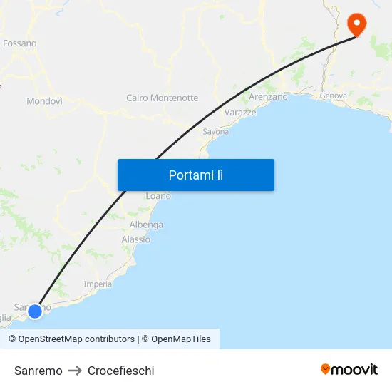 Sanremo to Crocefieschi map