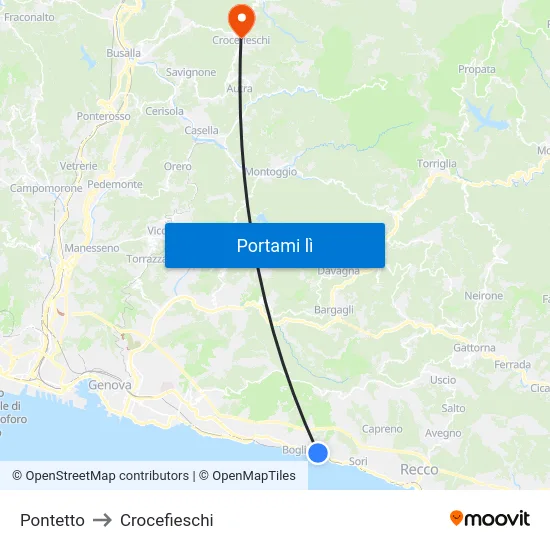 Pontetto to Crocefieschi map