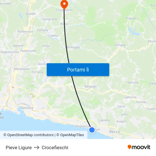 Pieve Ligure to Crocefieschi map