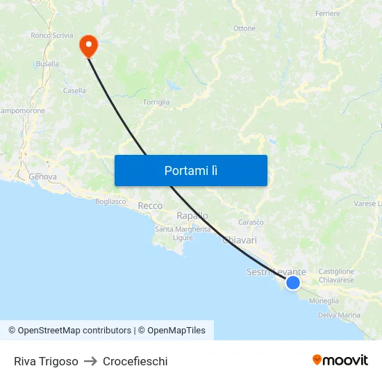 Riva Trigoso to Crocefieschi map