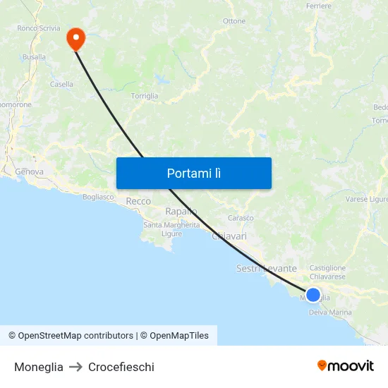 Moneglia to Crocefieschi map