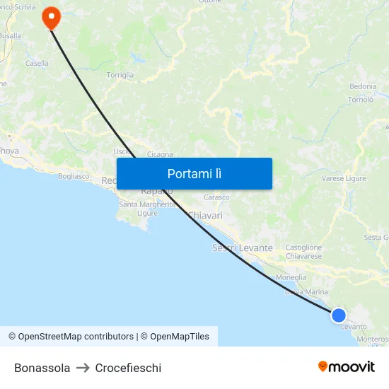 Bonassola to Crocefieschi map