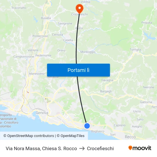 Via Nora Massa, Chiesa S. Rocco to Crocefieschi map