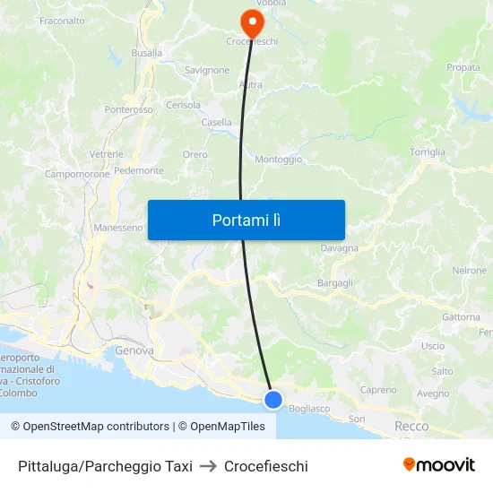 Pittaluga/Parcheggio Taxi to Crocefieschi map