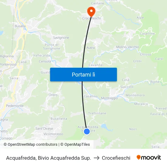 Acquafredda, Bivio Acquafredda Sup. to Crocefieschi map