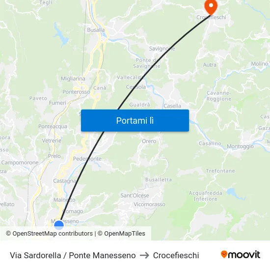 Via Sardorella / Ponte Manesseno to Crocefieschi map