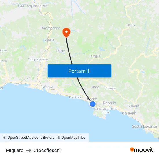 Migliaro to Crocefieschi map