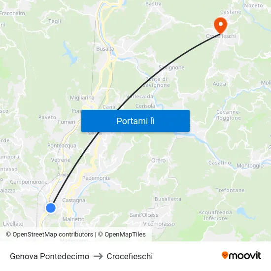 Genova Pontedecimo to Crocefieschi map