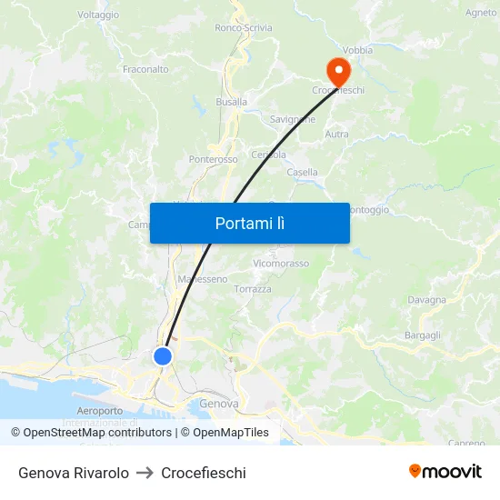 Genova Rivarolo to Crocefieschi map