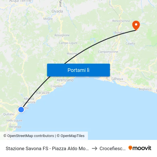 Stazione Savona FS - Piazza Aldo Moro to Crocefieschi map