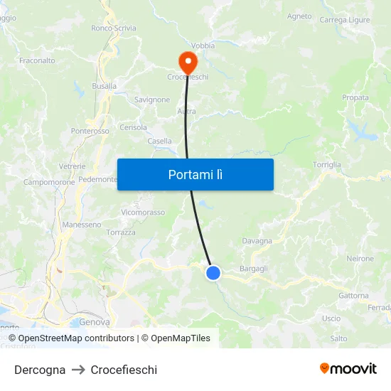 Dercogna to Crocefieschi map