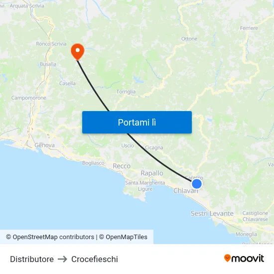 Distributore to Crocefieschi map