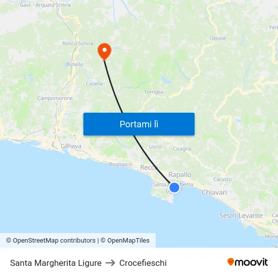Santa Margherita Ligure to Crocefieschi map