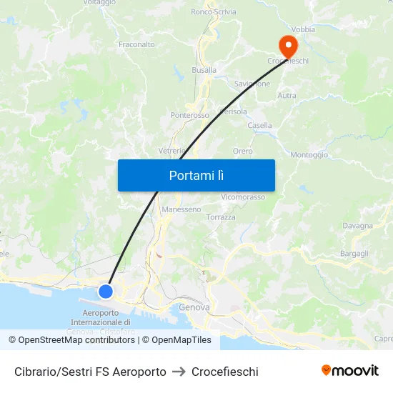Cibrario/Sestri FS Aeroporto to Crocefieschi map
