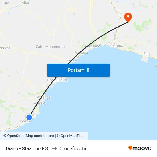 Diano - Stazione F.S. to Crocefieschi map