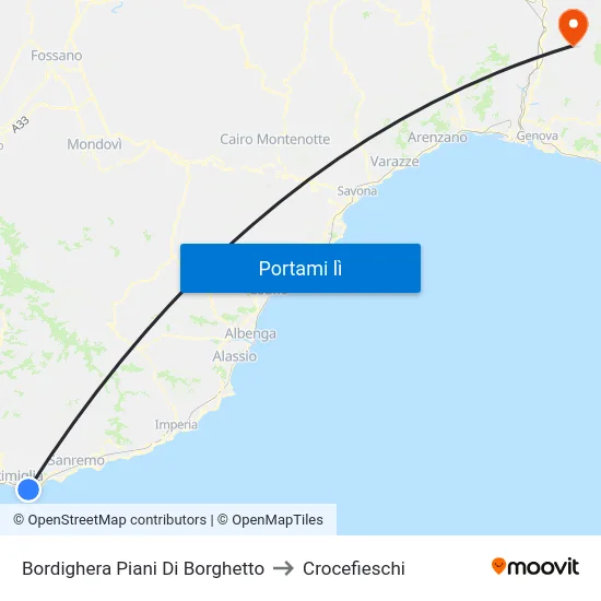 Bordighera Piani Di Borghetto to Crocefieschi map
