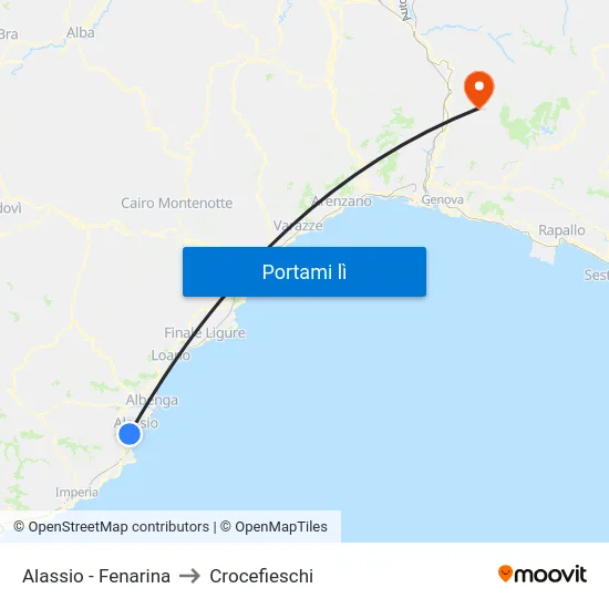 Alassio - Fenarina to Crocefieschi map