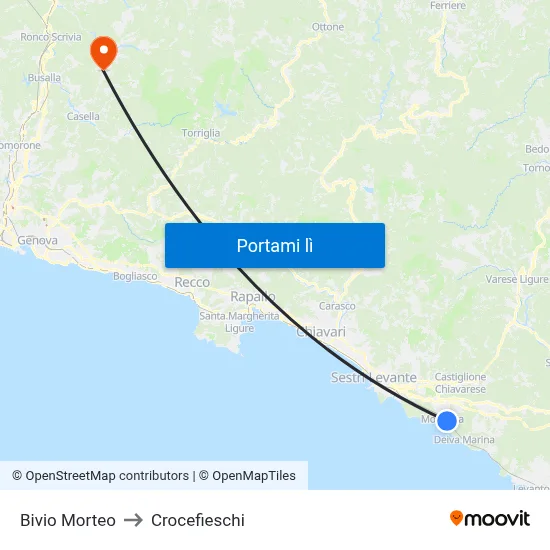 Bivio Morteo to Crocefieschi map