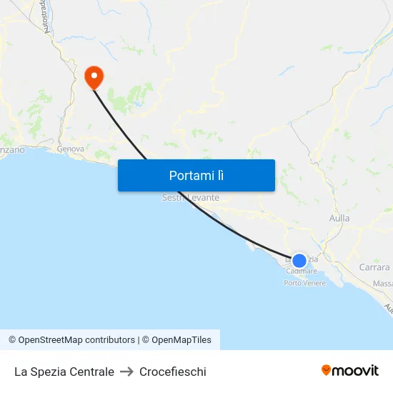 La Spezia Centrale to Crocefieschi map
