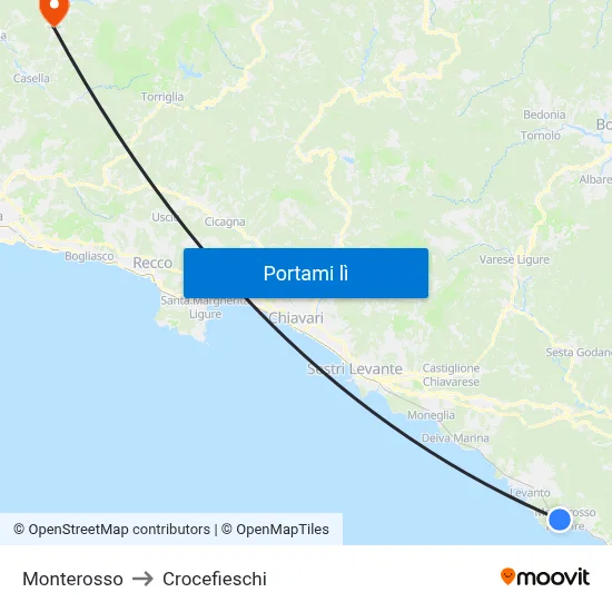 Monterosso to Crocefieschi map