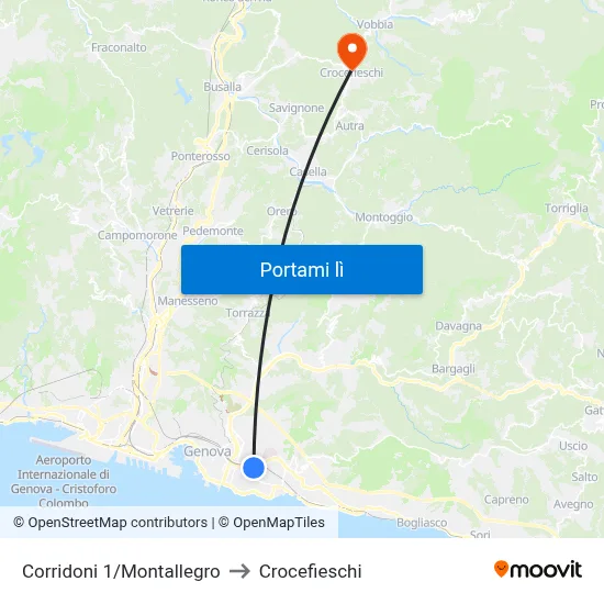 Corridoni 1/Montallegro to Crocefieschi map