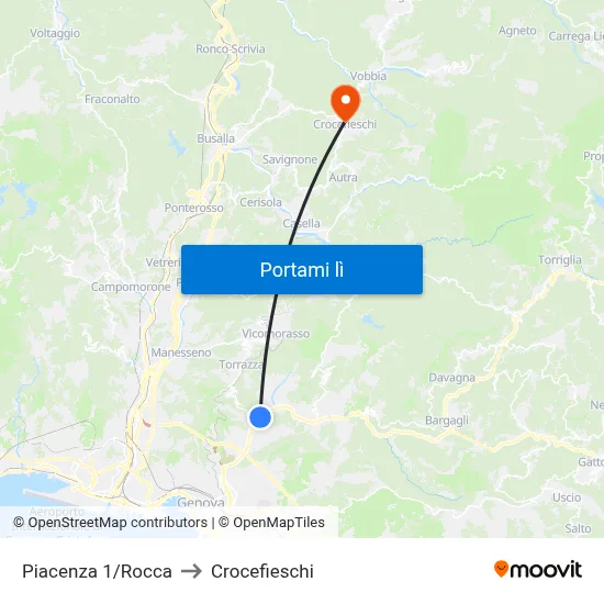 Piacenza 1/Rocca to Crocefieschi map