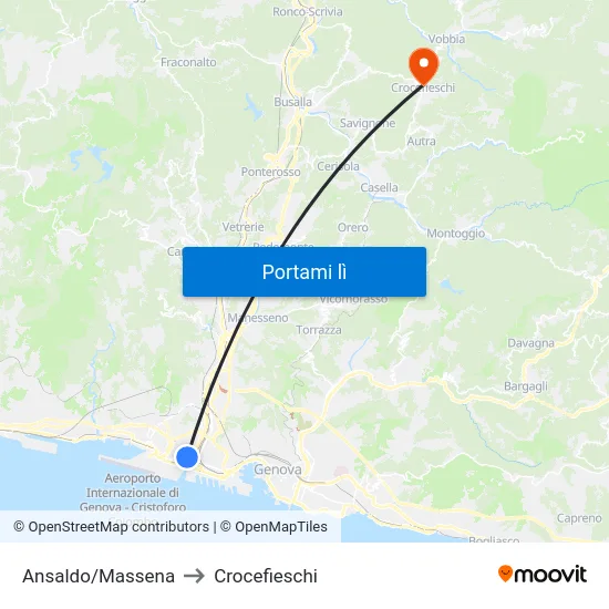 Ansaldo/Massena to Crocefieschi map
