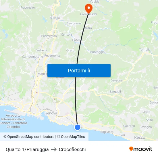 Quarto 1/Priaruggia to Crocefieschi map