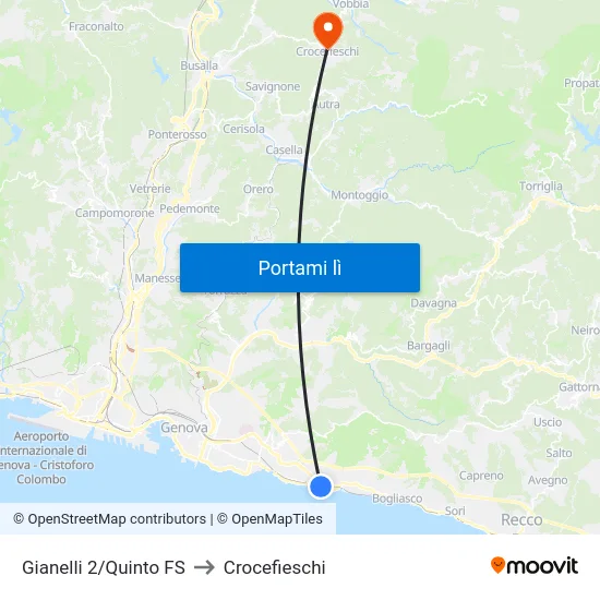 Gianelli 2/Quinto FS to Crocefieschi map