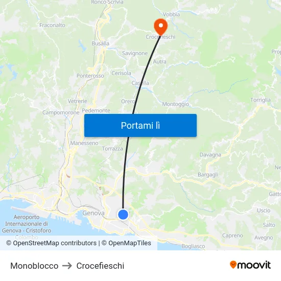 Monoblocco to Crocefieschi map