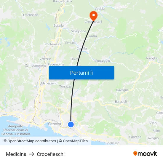 Medicina to Crocefieschi map