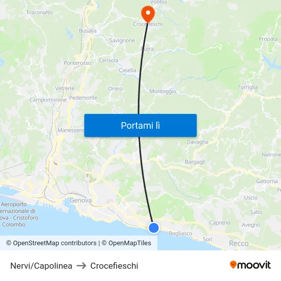 Nervi/Capolinea to Crocefieschi map