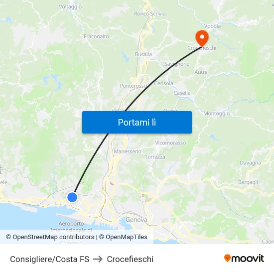 Consigliere/Costa FS to Crocefieschi map