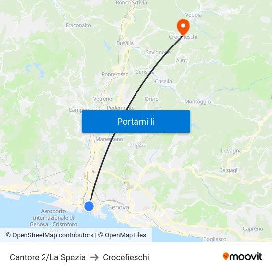 Cantore 2/La Spezia to Crocefieschi map
