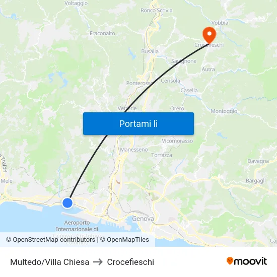 Multedo/Villa Chiesa to Crocefieschi map