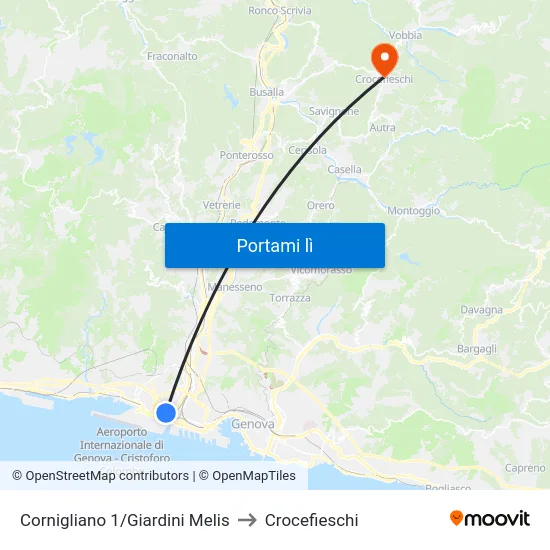 Cornigliano 1/Giardini Melis to Crocefieschi map