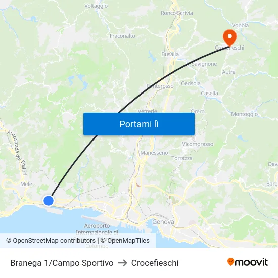Branega 1/Campo Sportivo to Crocefieschi map