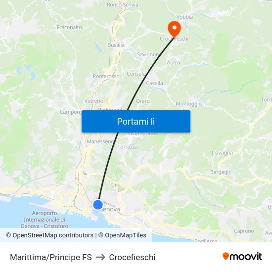Marittima/Principe FS to Crocefieschi map