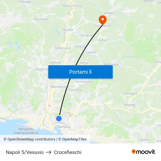 Napoli 5/Vesuvio to Crocefieschi map