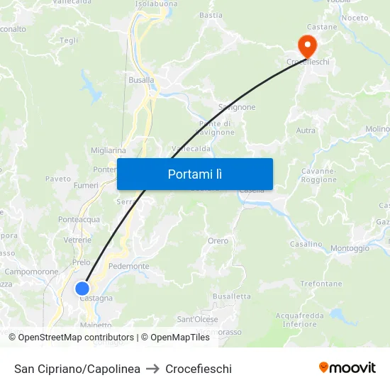 San Cipriano/Capolinea to Crocefieschi map