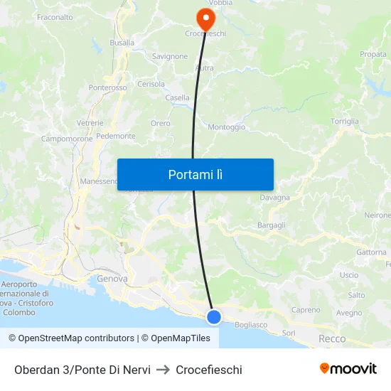 Oberdan 3/Ponte Di Nervi to Crocefieschi map