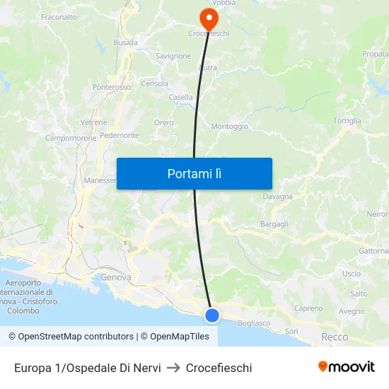 Europa 1/Ospedale Di Nervi to Crocefieschi map