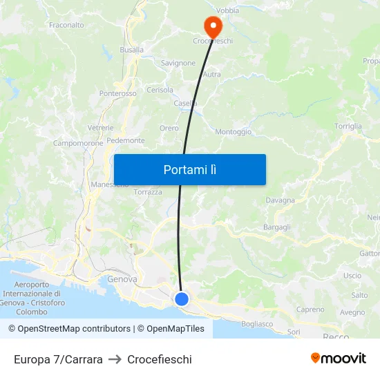 Europa 7/Carrara to Crocefieschi map