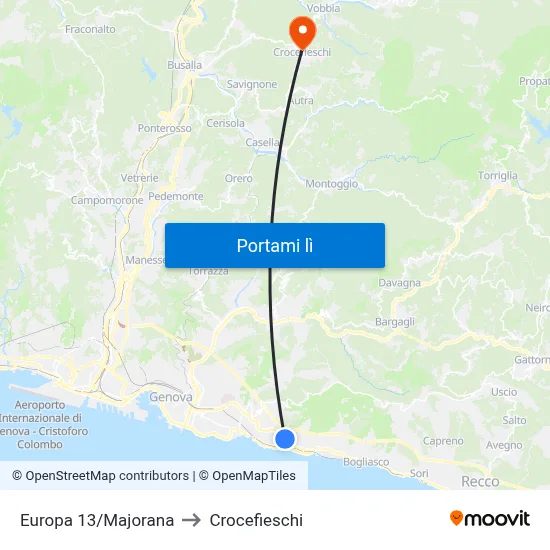 Europa 13/Majorana to Crocefieschi map