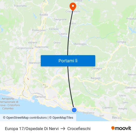 Europa 17/Ospedale Di Nervi to Crocefieschi map