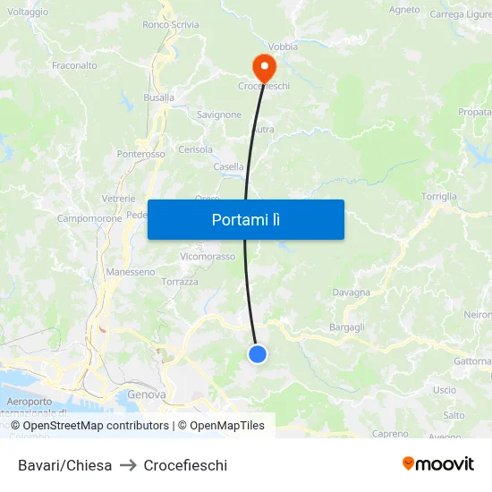 Bavari/Chiesa to Crocefieschi map