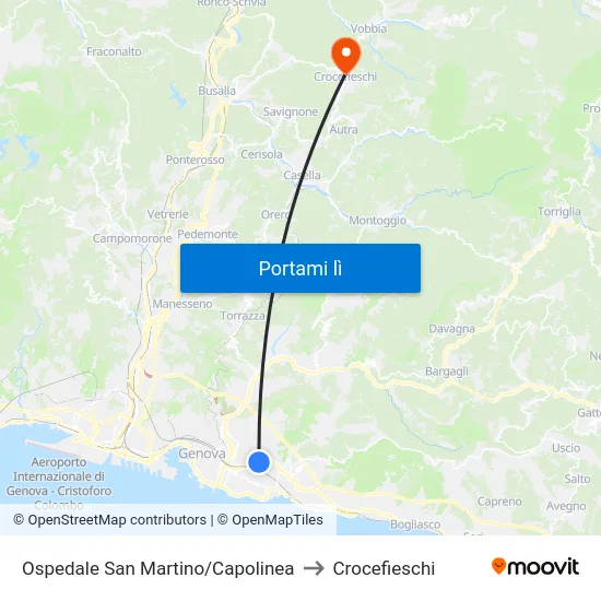 Ospedale San Martino/Capolinea to Crocefieschi map