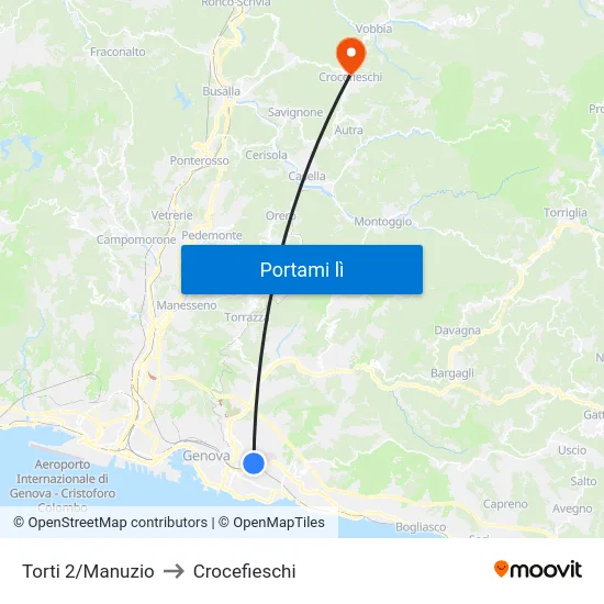 Torti 2/Manuzio to Crocefieschi map