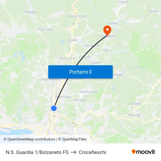 N.S. Guardia 1/Bolzaneto FS to Crocefieschi map